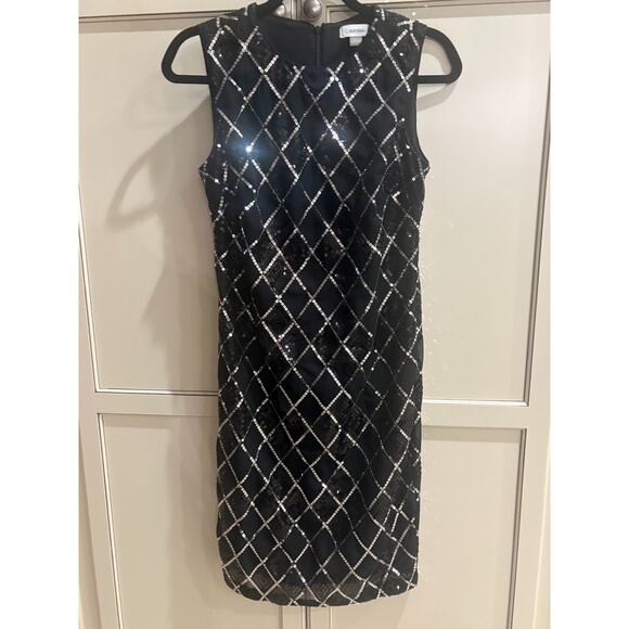 Calvin Klein Women's Black / Silver Sequin Party / Cocktail Dress Size 4 - Picture 2 of 4